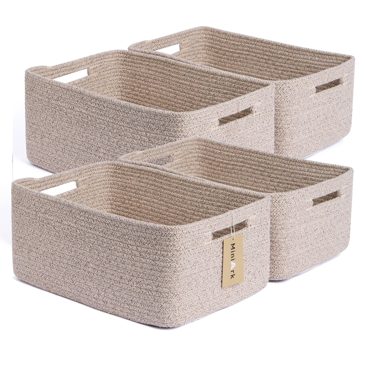 MiniArk Large Storage Baskets for Shelves, 17 x 13 x 7.5” Closet Organizers Bins for Clothes Blanket Towels, Baby Nursery, Toy Baskets Box, Woven Rope Baskets, 2 Packs Gradient Brown