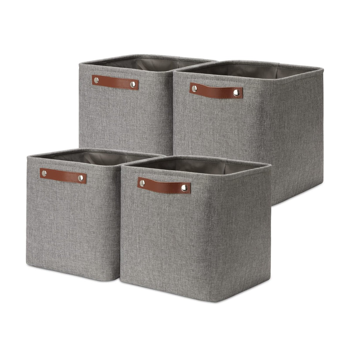 DULLEMELO Fabric Storage Bins for Laundry, Home, Foldable Storage Baskets for Shelves, Toys, Collapsible Storage Bins for Office, Closet,Bedroom(White&Khaki,L-15"x11"x9.5",4-Pack)