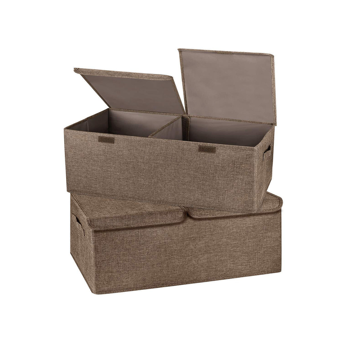 2 Pack Large Linen Fabric Collapsible Storage Bins with Lid and Handles, Washable Storage Box Baskets Cube with Removable Divider for Bedroom,Closet,Office,Living Room,Nursery (Black, Large)