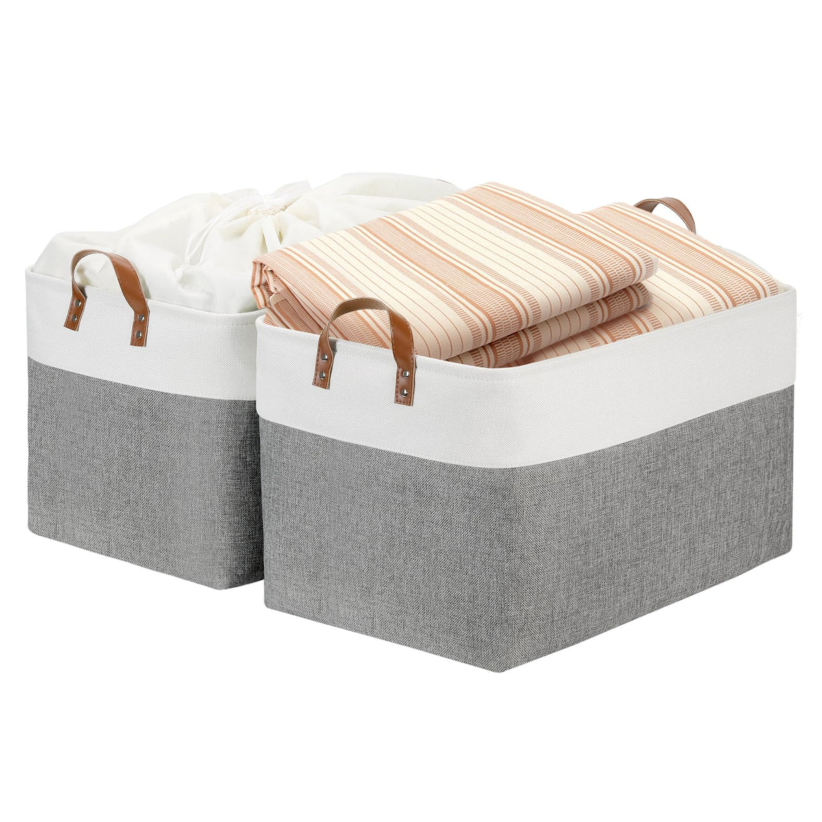 DULLEMELO Extra Large Storage Baskets, Fabric Storage Bins for Organizing Shelves Nursery Toys Books, Closet Baskets and Bins with Handles, Black&Grey, 2-Pack