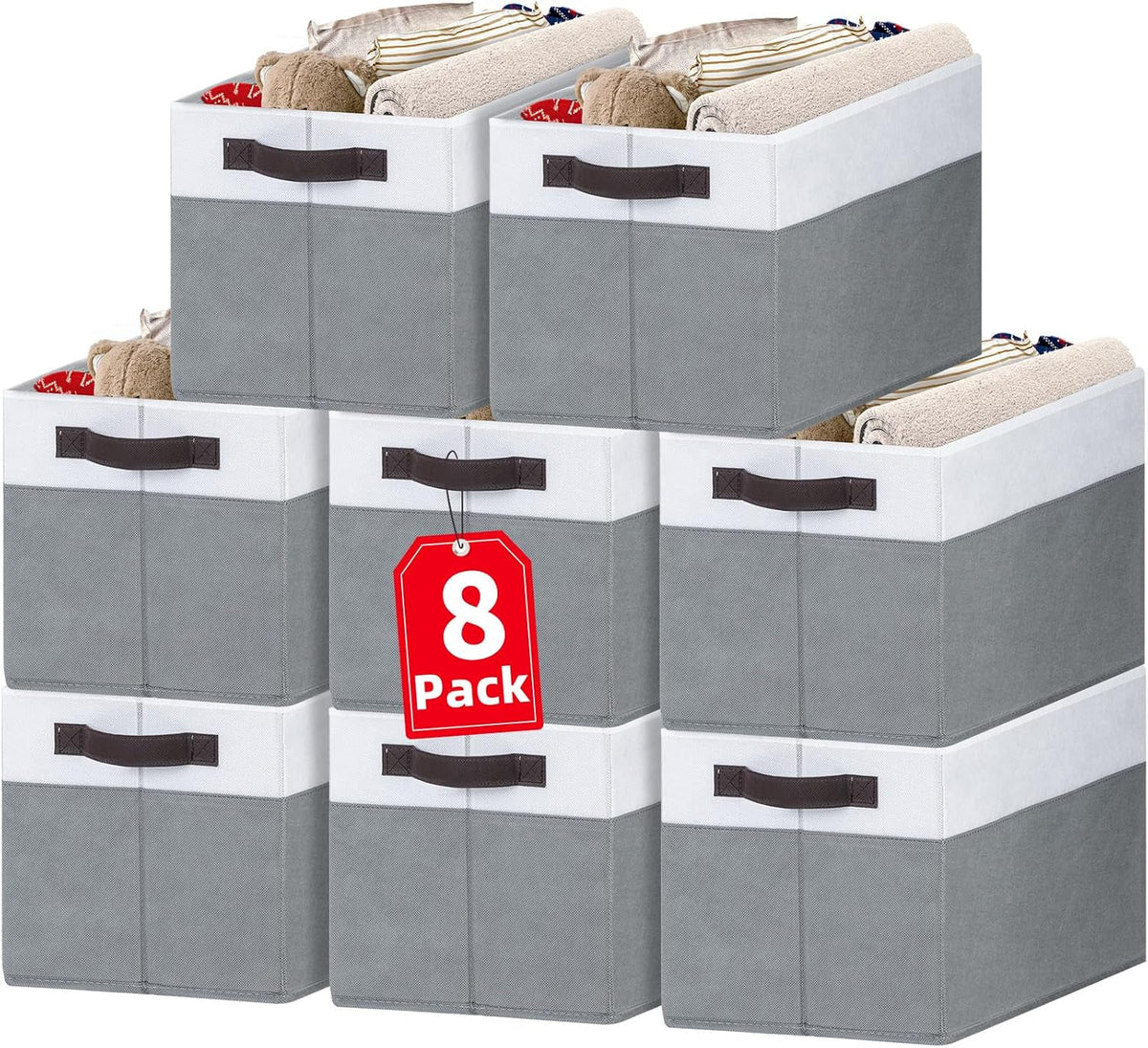 Criusia Large Storage Baskets 8 Pack Versatile Fabric Storage Bins for Closet Cabinet Wardrobe Nursery Pantry | Nursery Organizer Bins for Baby Diaper Toys Clothes | Housewarming Mothers Day Gift