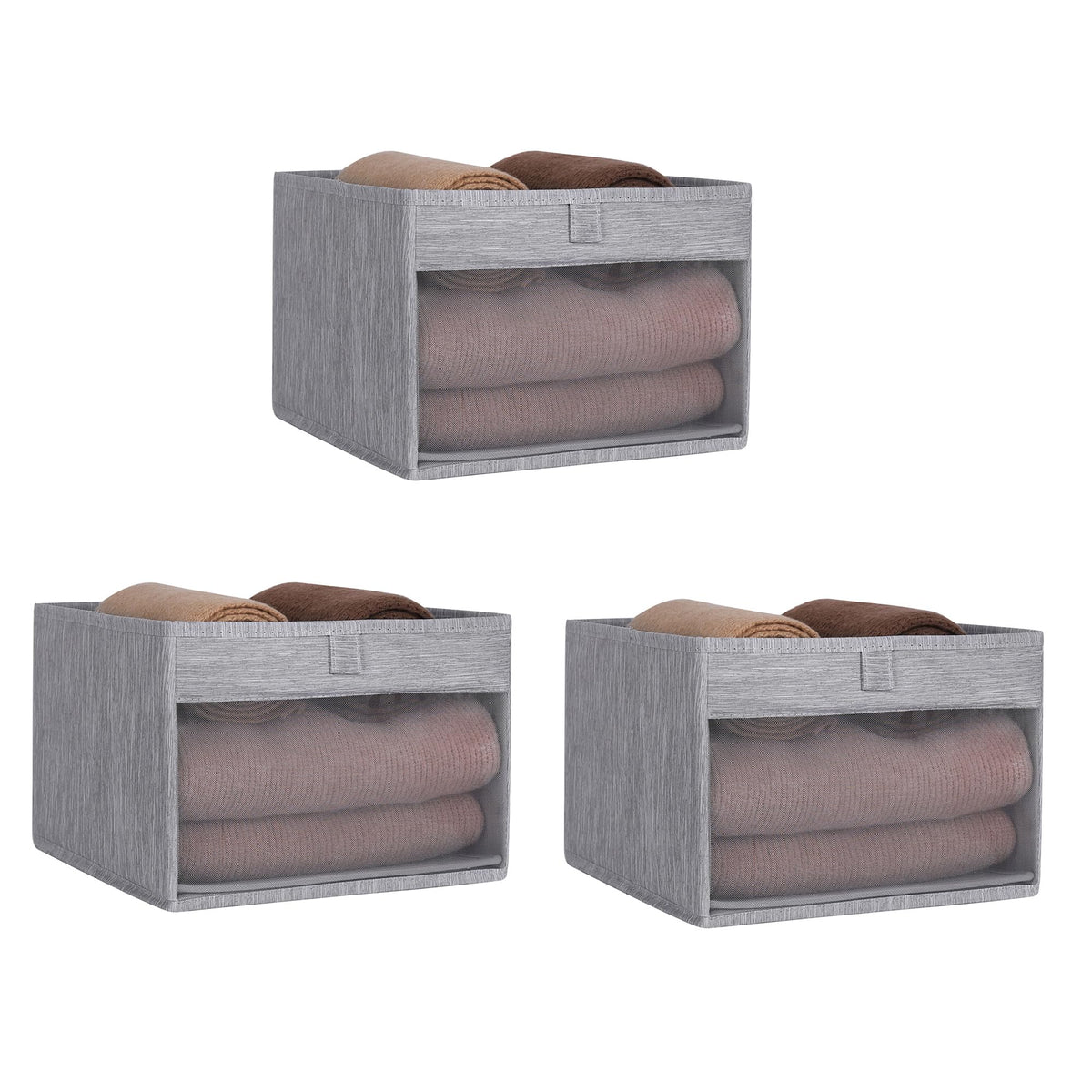 WUIKE Closet Storage Bins with Clear Window, Beige, Large, 3-Pack