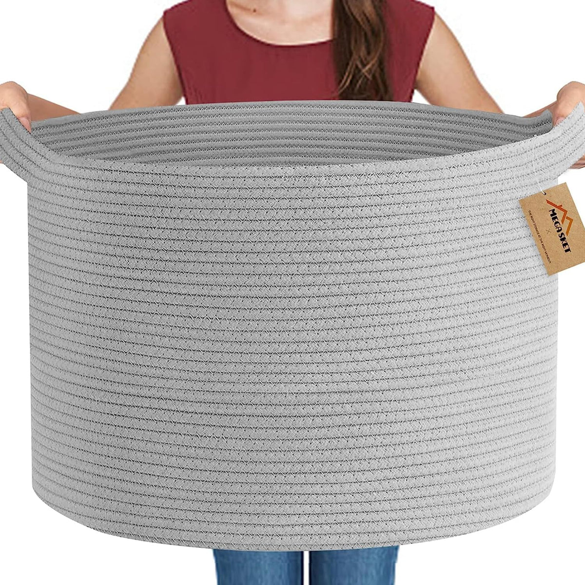 MEGASKET Large Black Blanket Basket, 22" X 22" X 14" Woven Rope Bin for Storage, Kids Dog Toy Storage Box Organizer Bins, Blanket Holder for Living Room, Decorative Wicker Basket for Organizing