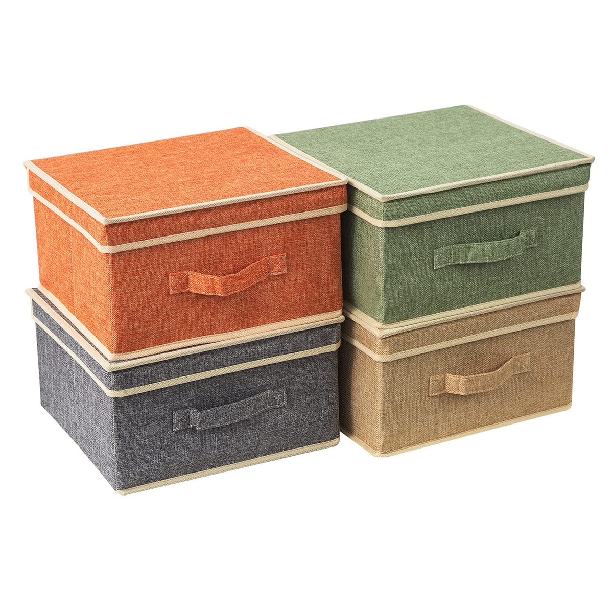 Storage Cube Organizer Bin 10.5" x 10.5" x 11" Large Boxes Fabric Basket with Handles for Organizing Shelves Closet Clothes 4 Color Set A