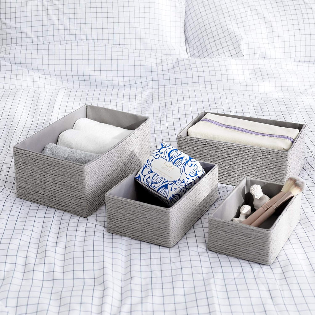 LA JOLIE MUSE Bathroom Basket Organizers, Paper Rope Storage, Grey 4 Pack