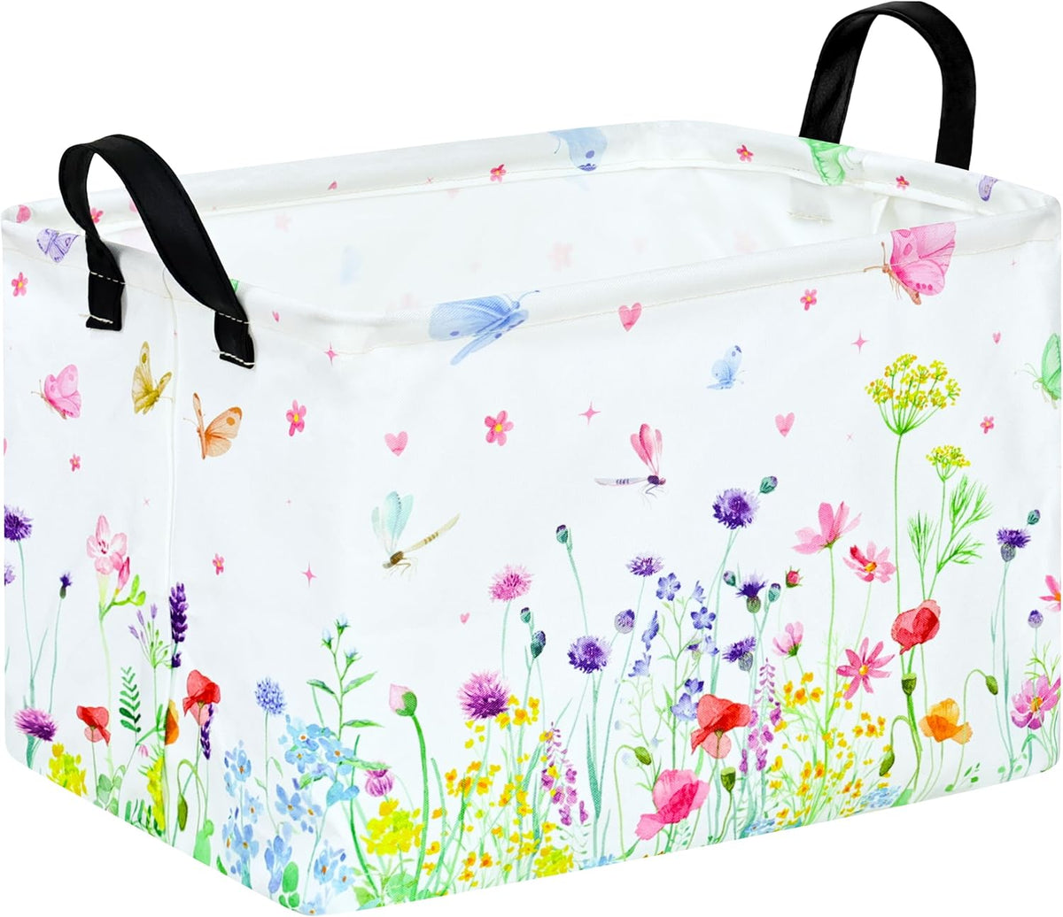 Spring Flower Gift Storage Basket Rectangle Storage Organizer for Nursery Hamper Home Bedroom Laundry Hamper Shelf Baskets.