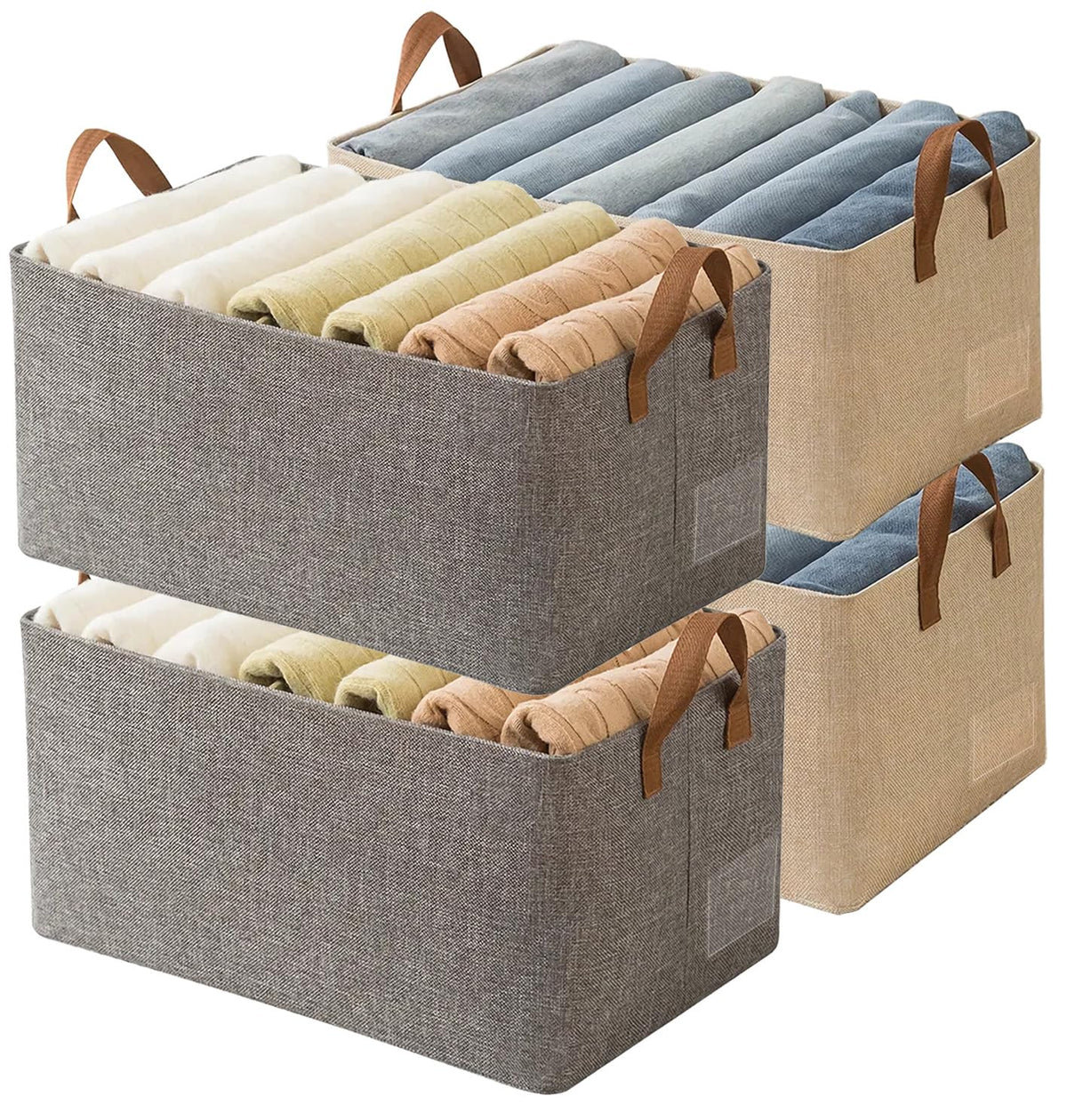 AARAINBOW Linen Closet Organizer Storage Bin with Steel Frame, Stackable Fabric Jeans Baskets for Shelves, 4 Packs Foldable Wardrobe Clothes Box for Sweater Pants Towel Shirt Storage, 23L Gray