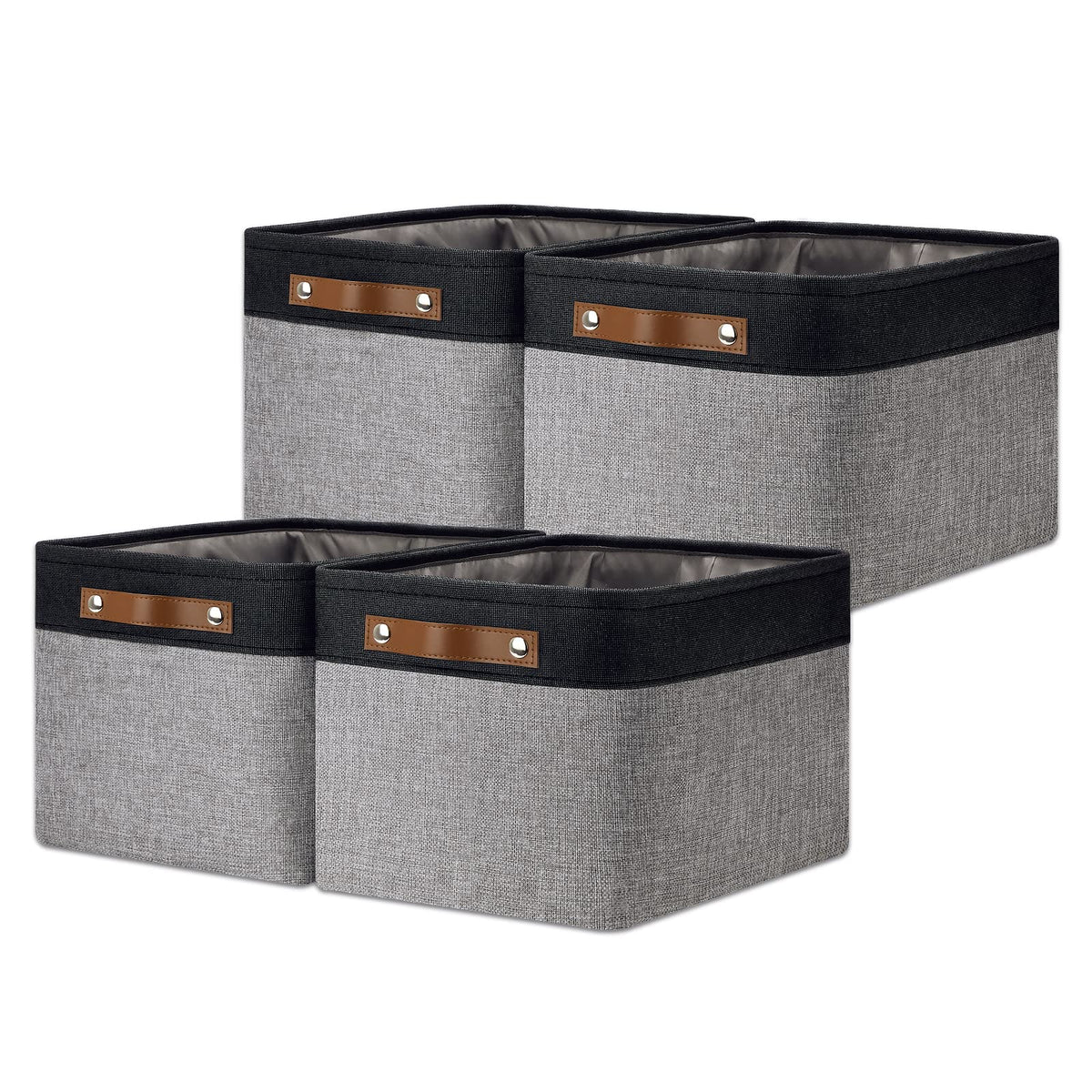 DULLEMELO Fabric Storage Bins for Laundry, Home, Foldable Storage Baskets for Shelves, Toys, Collapsible Storage Bins for Office, Closet,Bedroom(White&Khaki,L-15"x11"x9.5",4-Pack)