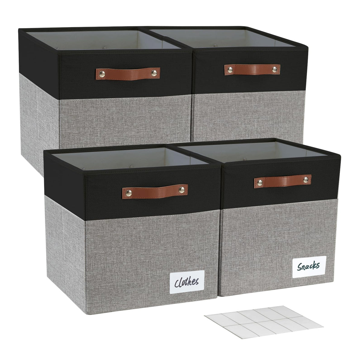 Bagnizer Collapsible Fabric Storage Cube Bins with 2 Reinforced PU Handles, Foldable Storage Organizer Baskets for Closet, Shelves, Living Room | 13"x13"x13", 4 Pack, Gray & White