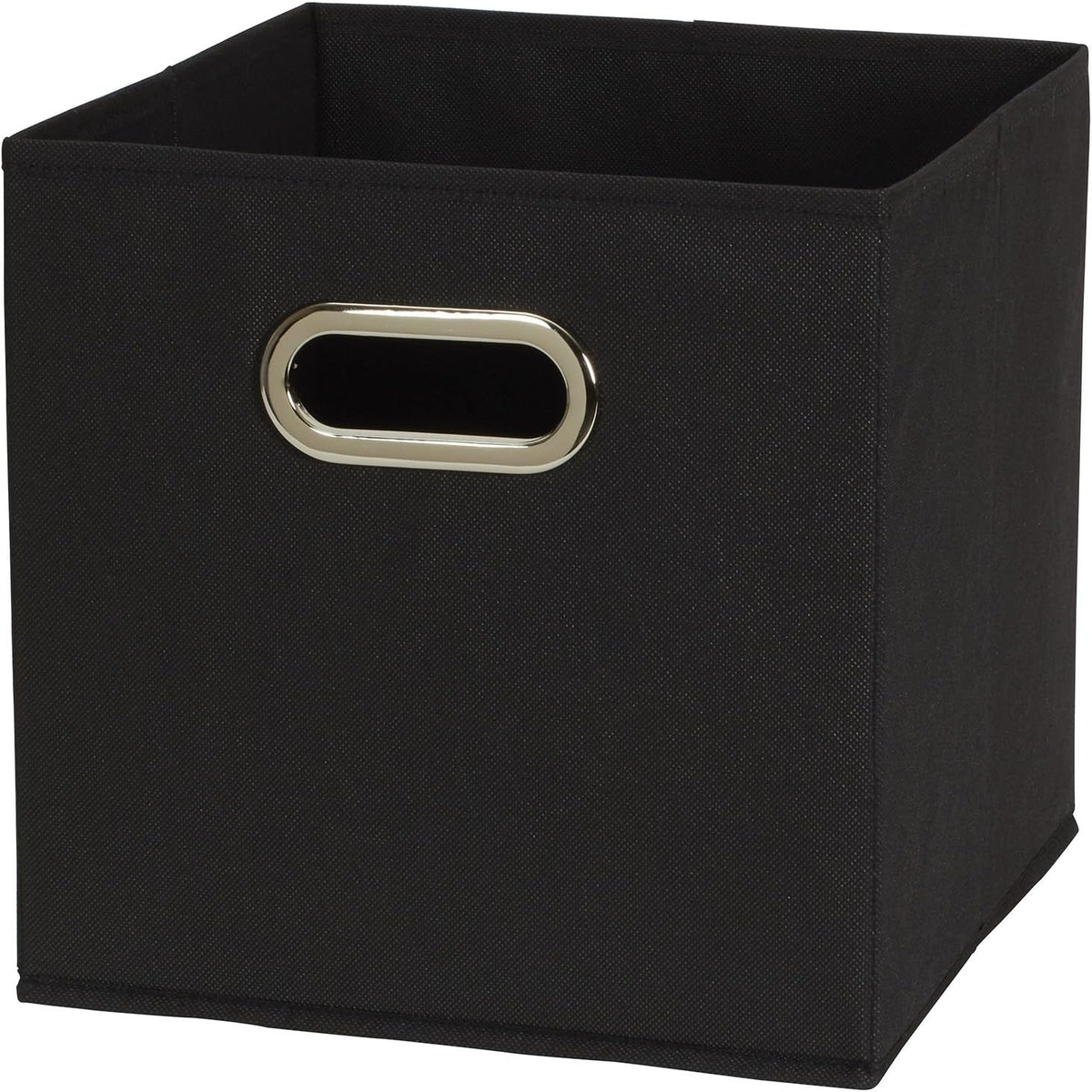 Household Essentials Foldable Fabric Storage Bins 6 Piece Set, Strong Poly-Woven Fabric, Sturdy Chipboard Sides, Grommet Front Handle, Stackable, Classic Design, Black