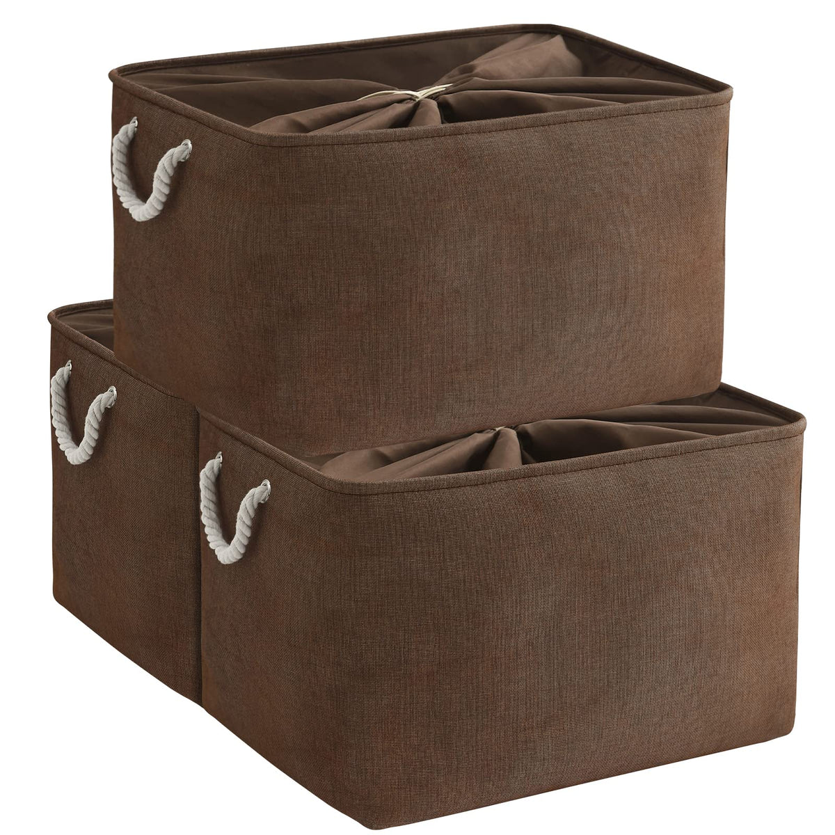 TheWarmHome Storage Basket for Organizing - Medium 3 Pack 14x10x7 inch Fabric Storage Cubes for Shelves with Rope, Collapsible Storage Bin for Organizer Closet Cloth Gift Toy (White & Jean Blue)