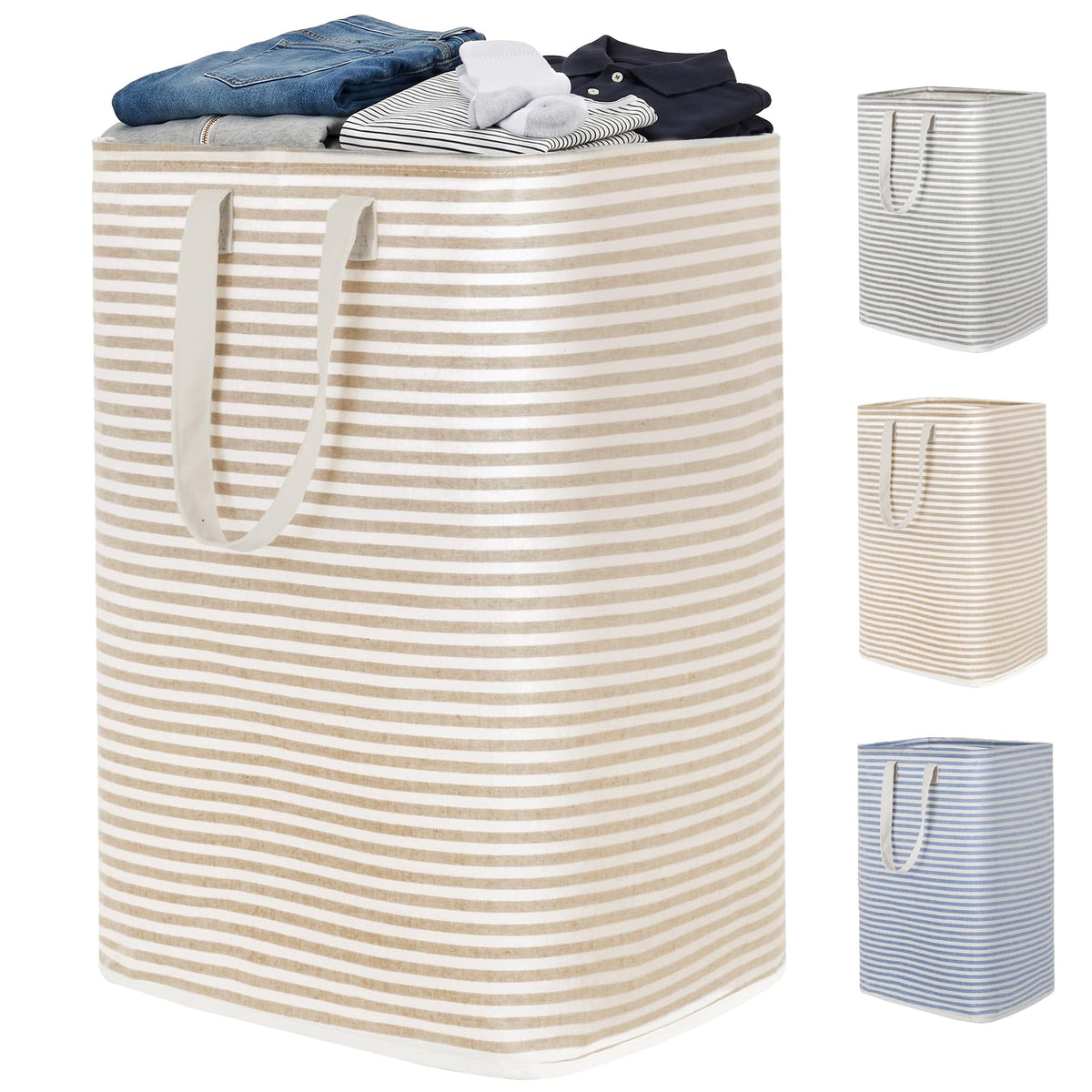 efluky Slim Laundry Basket, Narrow Laundry Hamper with Handles, Collapsible Dirty Clothes Hamper, Tall Laundry Bin for Laundry Room, Dorm and Bedroom, 12.7 Gallons(48L) Beige