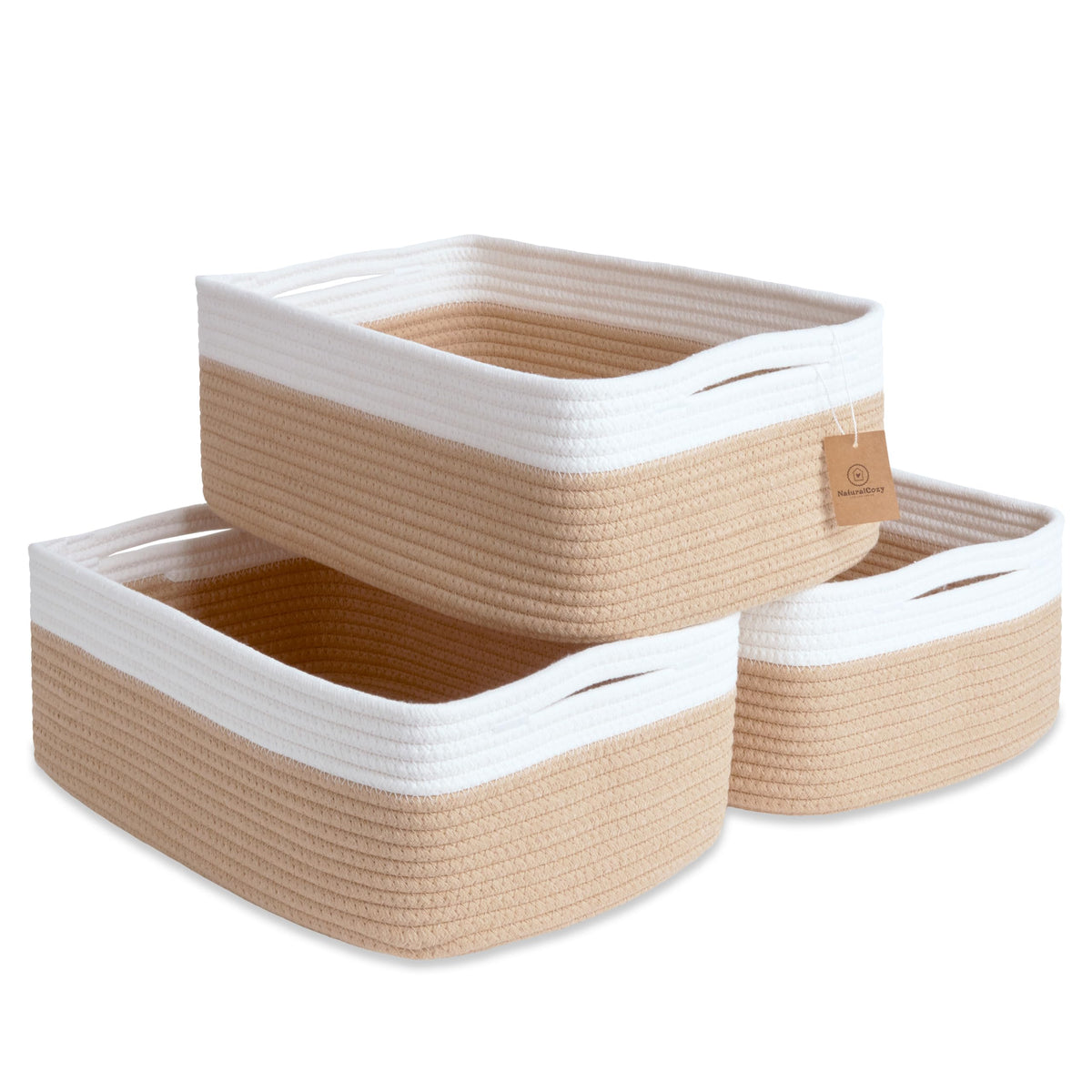 Woven Rope Baskets for Organizing, 3 Pack, 15.5 x 11 x 5.5" Storage Bins