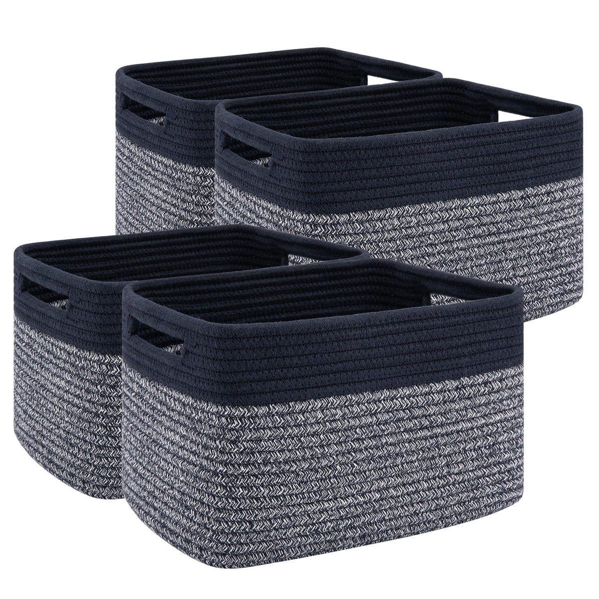 4 Pack Storage Baskets for Organizing, Woven Baskets for Shelves - Perfect for Toys, Books, Towels, and Clothes, Durable Gift Basket Bins Toy Storage, 12.7''Lx9''Wx7.8''H, Brown & White