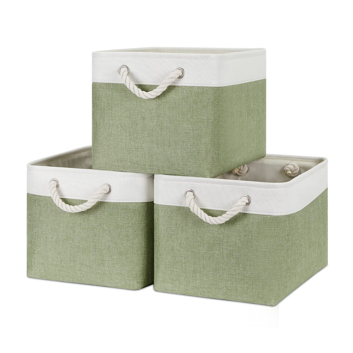 Bidtakay Baskets Set of 3 Storage Baskets for Organizing Large Fabric Storage Bins for Shelves Decorative Canvas Bins Collapsible Empty Baskets for Closet,Nursery,Clothes,Toys,Shoes(White&Grey)