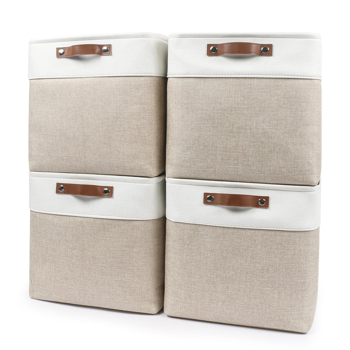 Bagnizer Storage Bins Large Fabric Storage Baskets for Shelves 3 Pack, Decorative Linen Closet Baskets with Handles for Organizing, Shelf, Clothes, Home, Office, 15x11x9.5Inches (Grey&White)