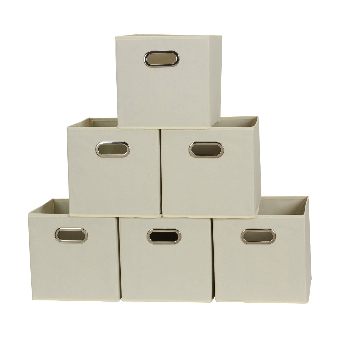 Household Essentials Foldable Fabric Storage Bins 6 Piece Set, Strong Poly-Woven Fabric, Sturdy Chipboard Sides, Grommet Front Handle, Stackable, Classic Design, Black