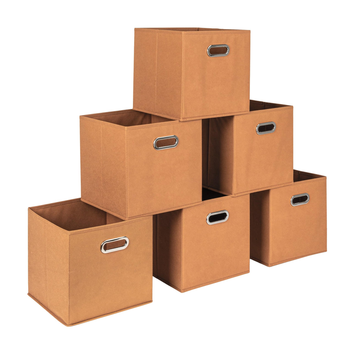 Household Essentials Foldable Fabric Storage Bins 6 Piece Set, Strong Poly-Woven Fabric, Sturdy Chipboard Sides, Grommet Front Handle, Stackable, Classic Design, Black
