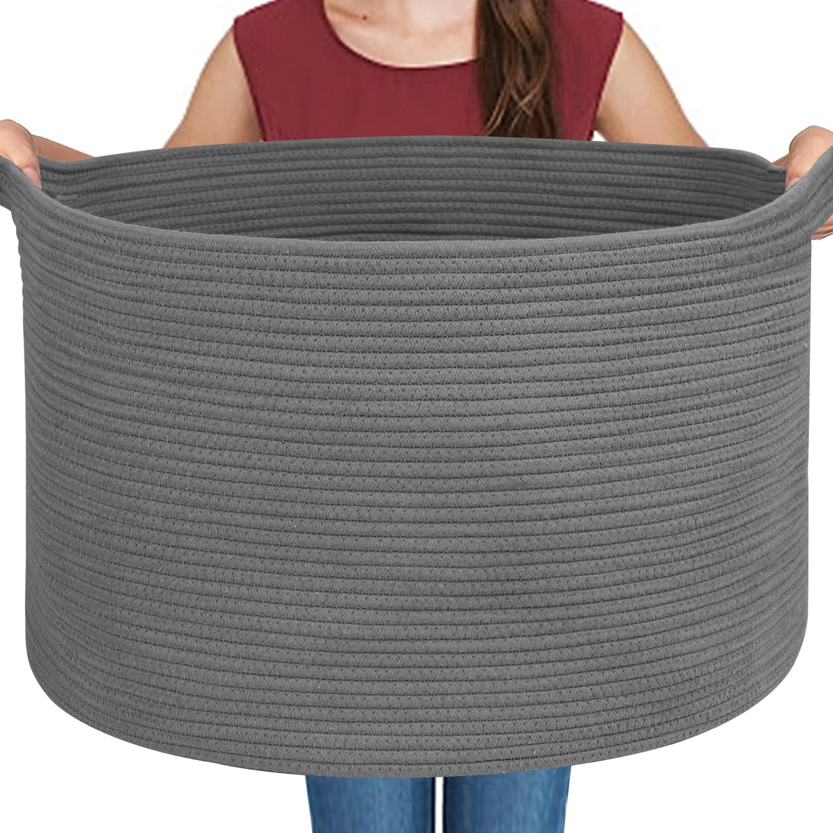 MEGASKET Large Black Blanket Basket, 22" X 22" X 14" Woven Rope Bin for Storage, Kids Dog Toy Storage Box Organizer Bins, Blanket Holder for Living Room, Decorative Wicker Basket for Organizing
