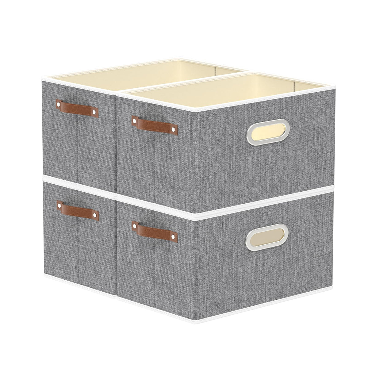 Yawinhe Fabric Storage Baskets,13.0x9.1x7.9in,White/Grey,4-Pack