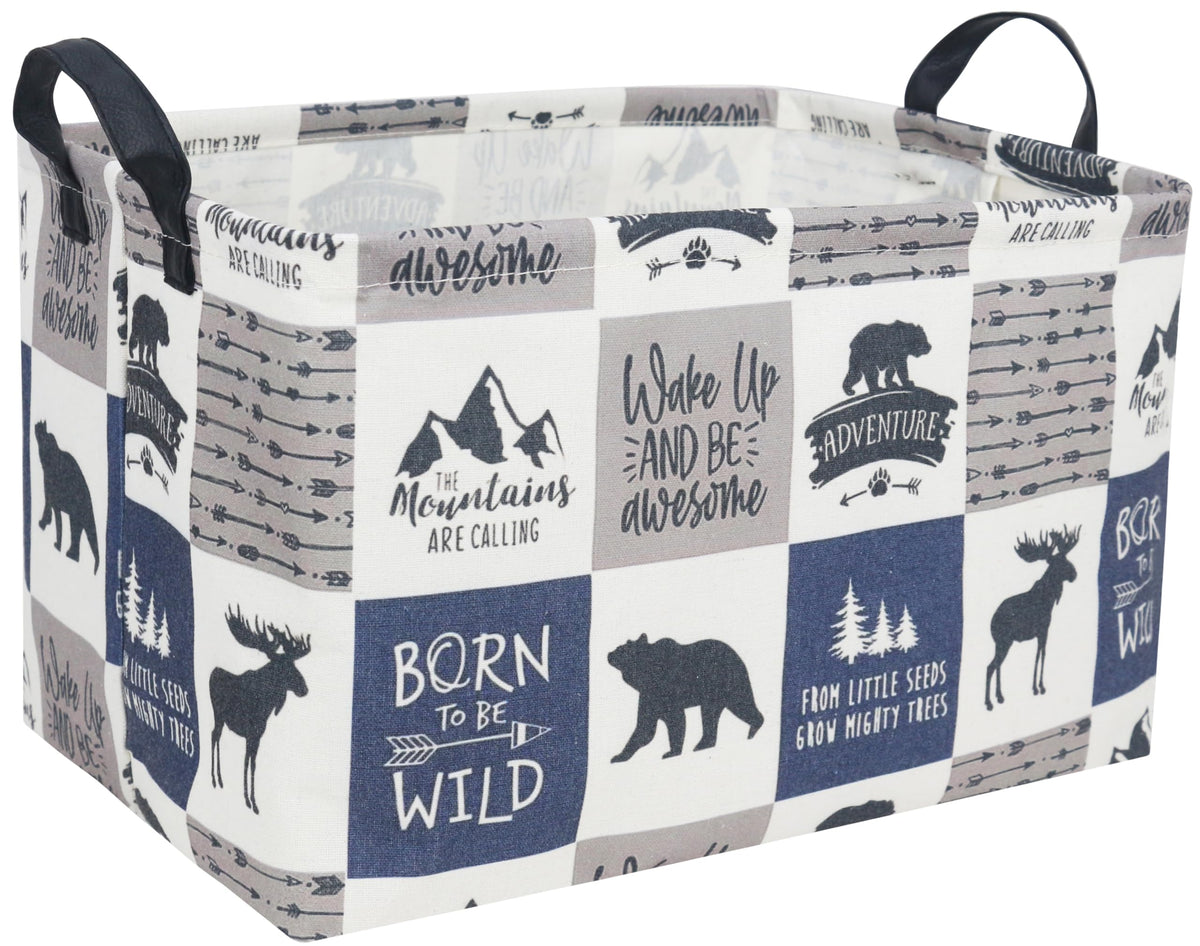 Rectangular Canvas Storage Bins,Waterproof Storage Basket,Collapsible Tree Organizer Bin with Handles for Clothes Storage,Book Bag (Tree)