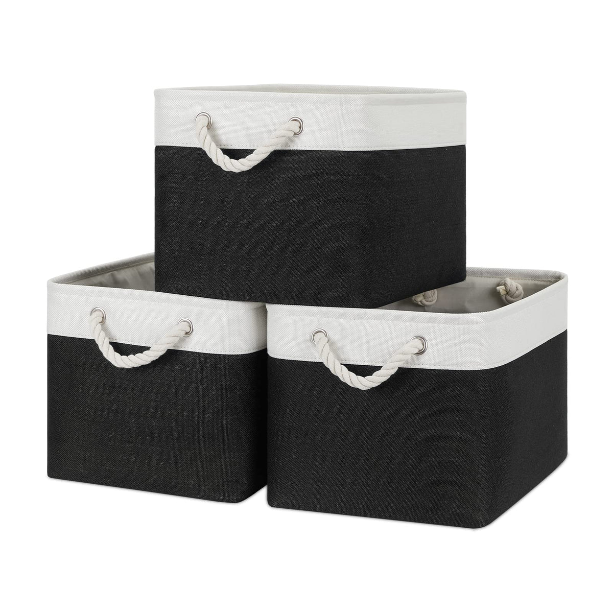 Bidtakay Baskets Set of 3 Storage Baskets for Organizing Large Fabric Storage Bins for Shelves Decorative Canvas Bins Collapsible Empty Baskets for Closet,Nursery,Clothes,Toys,Shoes(White&Grey)