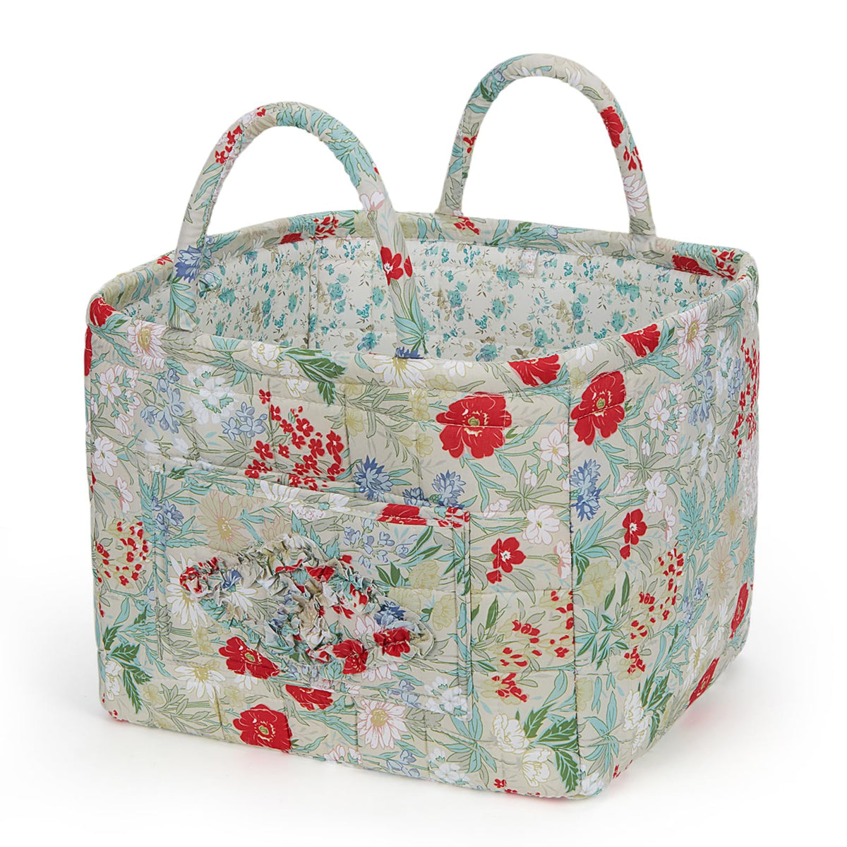 Floral Fabric Storage Basket Car Interior Storage Basket Underwear Sundries Laundry Baskets Supplies Home Organizer Bag (Red plaid)