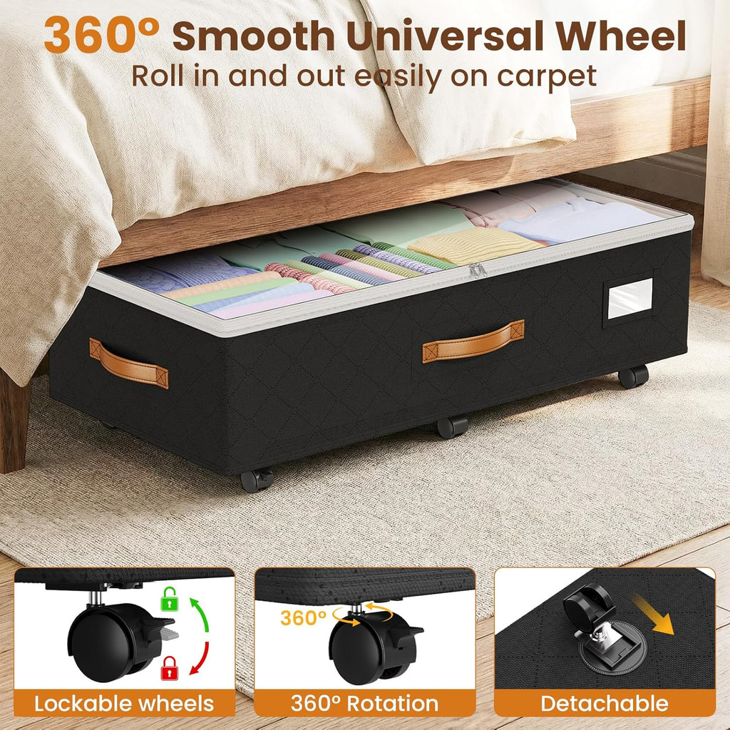 Budding Joy 80L 2 Pack Adjustable Under Bed Storage with Wheels