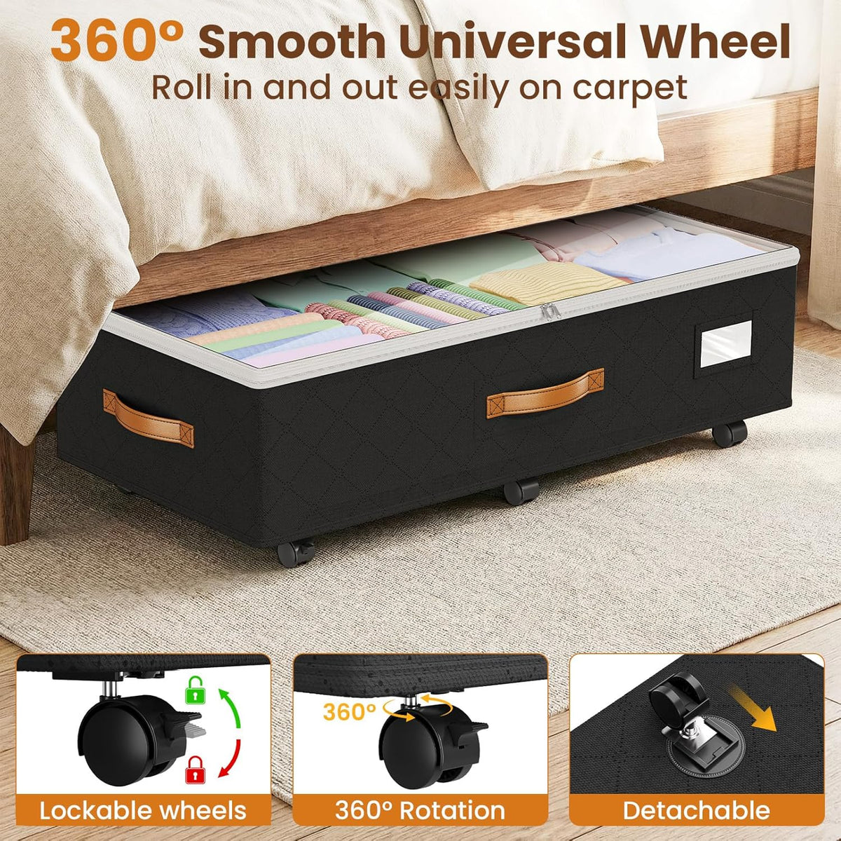 Budding Joy 80L 2 Pack Adjustable Under Bed Storage with Wheels