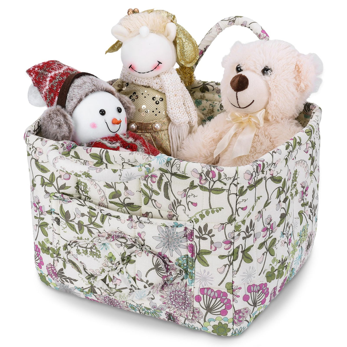 Storage Basket Boho Fabric Large Collapsible Floral Laundry Nursery Hamper Portable Folding Storage for Clothes Toys (Vine-Blue A)