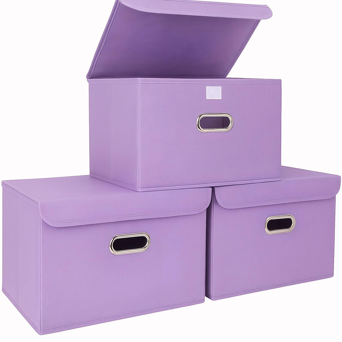 STOREONE Fabric Storage Cube Bins Foldable Organizer Container Collapsible Basket with Lids and Metal Handles, for Home, Bedroom, Closet 3 Pcs (Navy Blue)