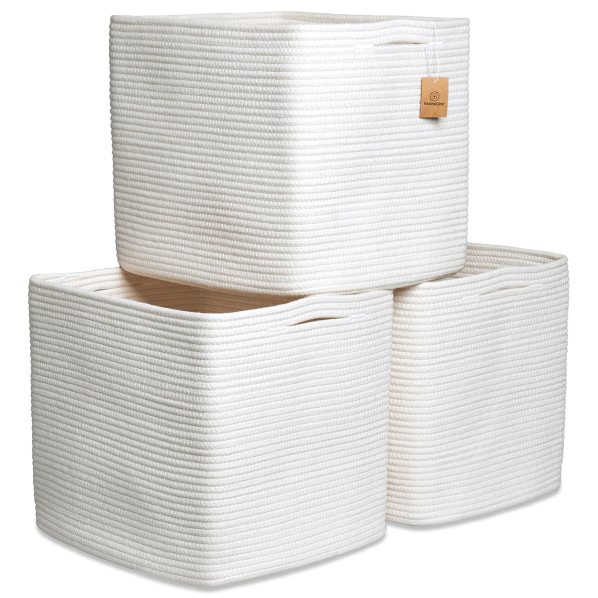 NaturalCozy 13x15x13 Kallax Storage Cubes Bins, 3 Pack | Cotton Rope Cube Storage Bin Woven Baskets for Organizing | Kallax Insert Storage Baskets for Shelves Organizer, Kids Toy, Closet Baby Nursery