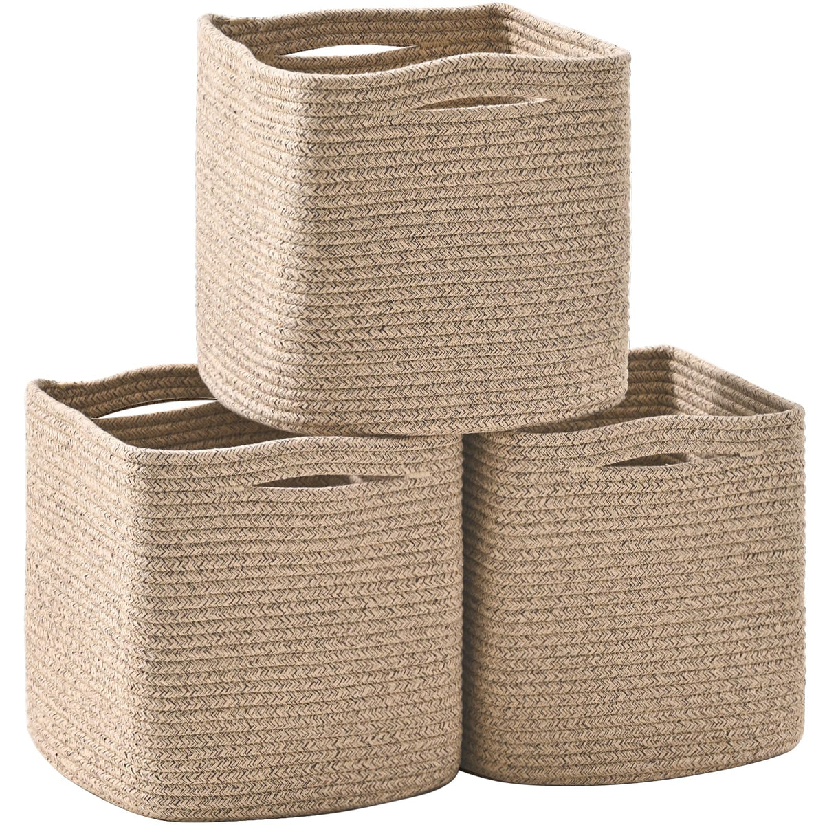 ICERZCZ 11 Inch Cube Storage Bins, Woven Baskets, Mixed Brown, Pack of 3
