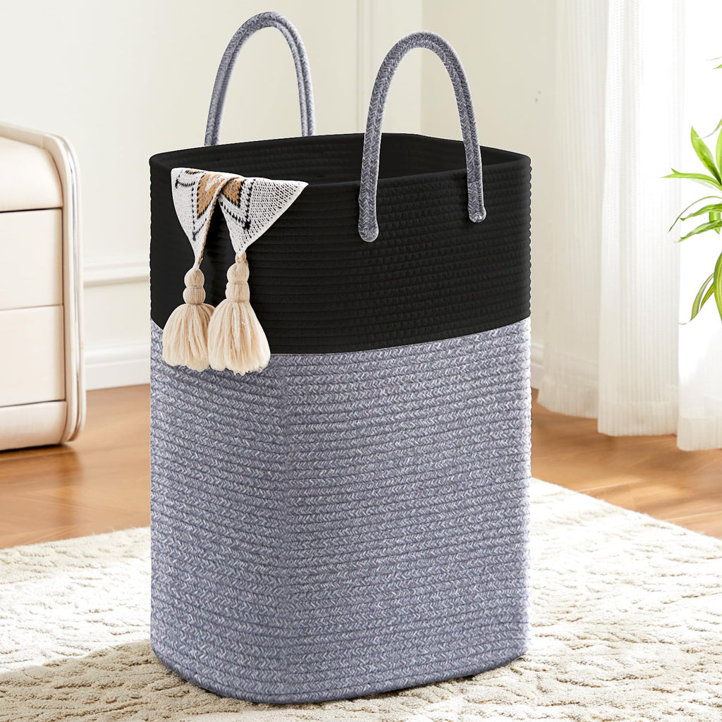 Laundry Basket,Woven Cotton Rope Laundry Hamper,Versatile Storage for Dirty Clothes,Baby Toys,and Blankets in Bathroom, Nursery,and Living Room (Brown, 60L)