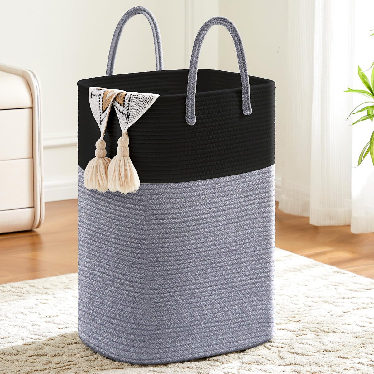 Laundry Basket,Woven Cotton Rope Laundry Hamper,Versatile Storage for Dirty Clothes,Baby Toys,and Blankets in Bathroom, Nursery,and Living Room (Brown, 60L)