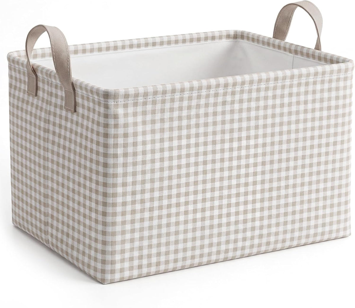 Hushee Khaki Gingham Basket Checkered Storage Collapsible Bin with Handles