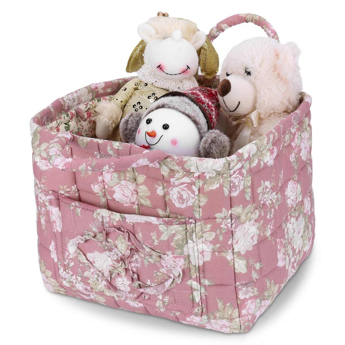 Storage Basket Boho Fabric Large Collapsible Floral Laundry Nursery Hamper Portable Folding Storage for Clothes Toys (Vine-Blue A)