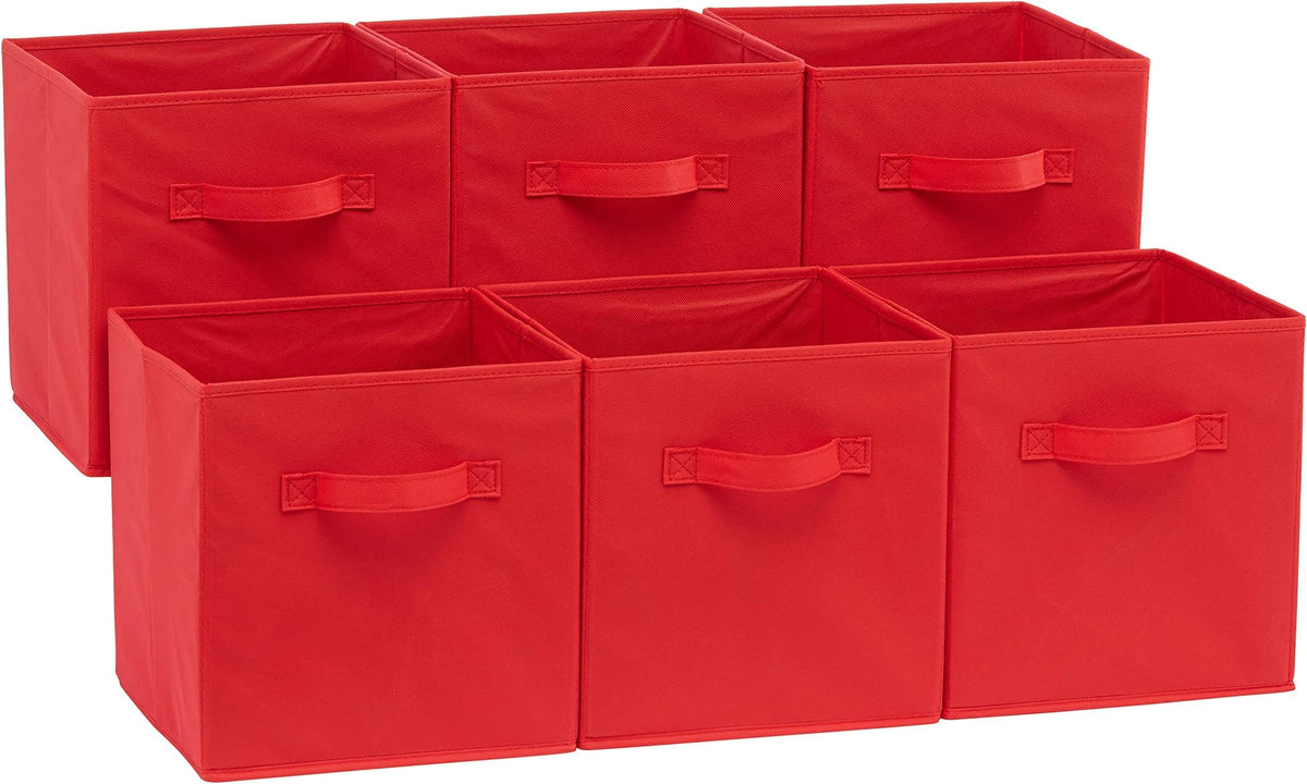 Amazon Basics Collapsible Fabric Storage Bins with Handles, Cube Organizer, Lightweight Fabric, 10.5"x10.5"x11", Brown, 6-Pack