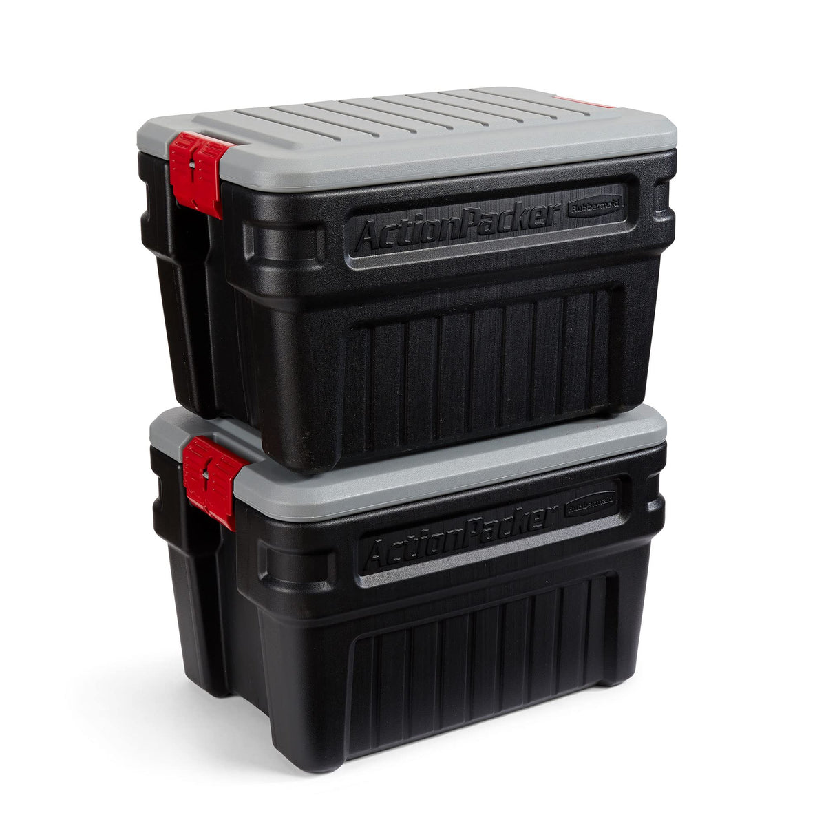 Rubbermaid 48 Gallon Black Action Packer Lockable Latch Indoor and Outdoor Storage Box Container for Home, Garage, Backyard, Single