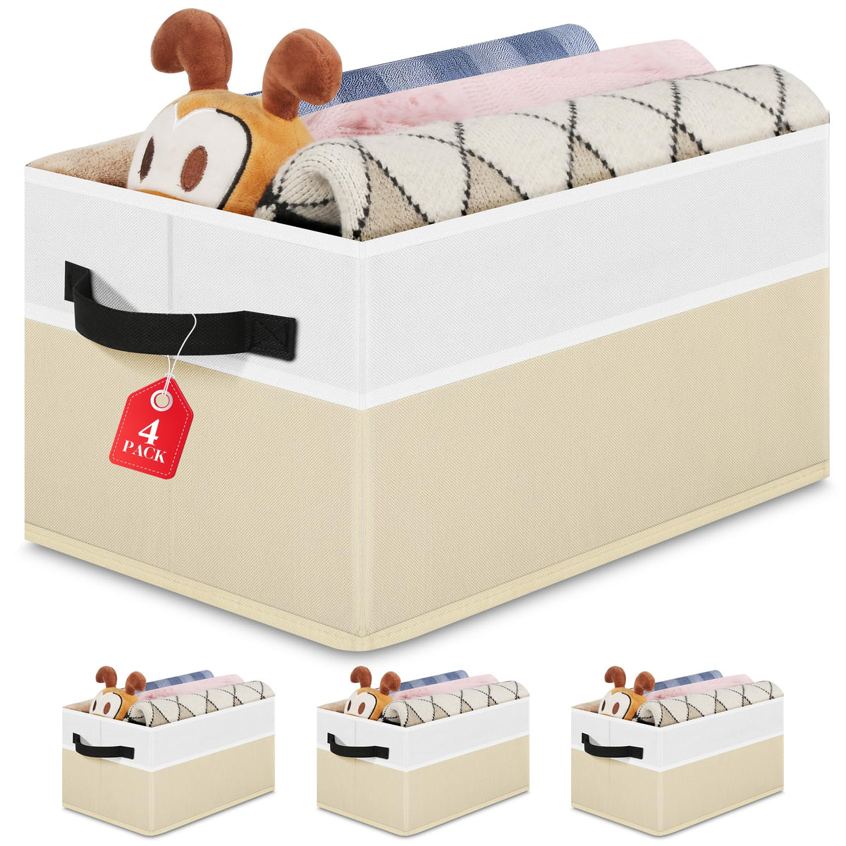 Large Shelf Storage Bins 4 Pack,Grey Collapsible Baskets