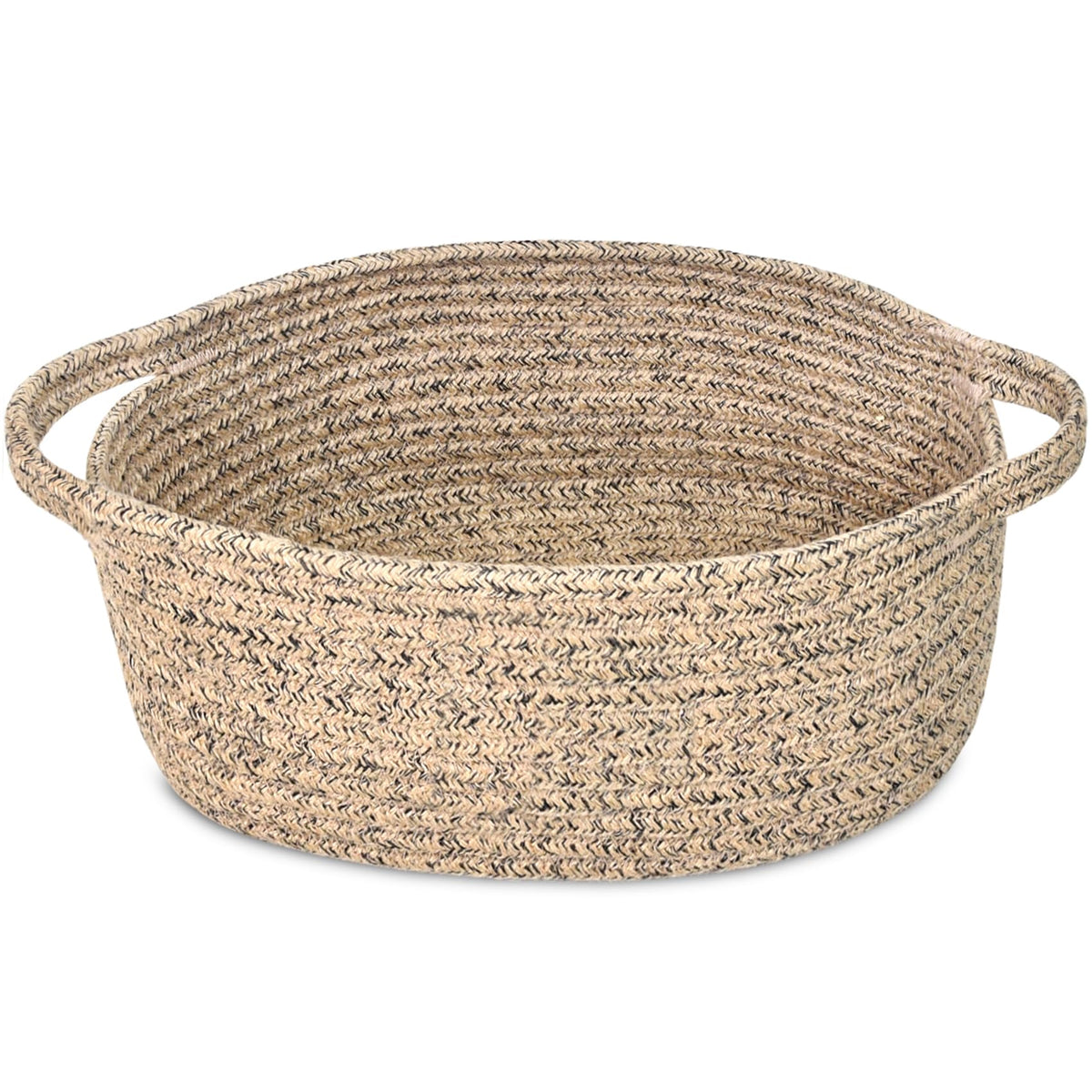 ABenkle Small Basket with Handles, Boho Decorative Rope Woven Dog Cat Toy Storage Bin Shelf Storage Organizer, Easter Christmas Gift Basket, 12"x8"x5", White