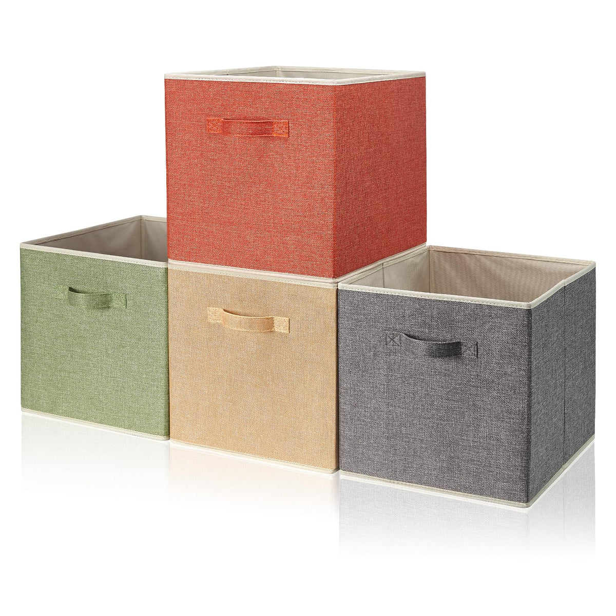 Storage Cube Organizer Bin 10.5" x 10.5" x 11" Large Boxes Fabric Basket with Handles for Organizing Shelves Closet Clothes 4 Color Set A