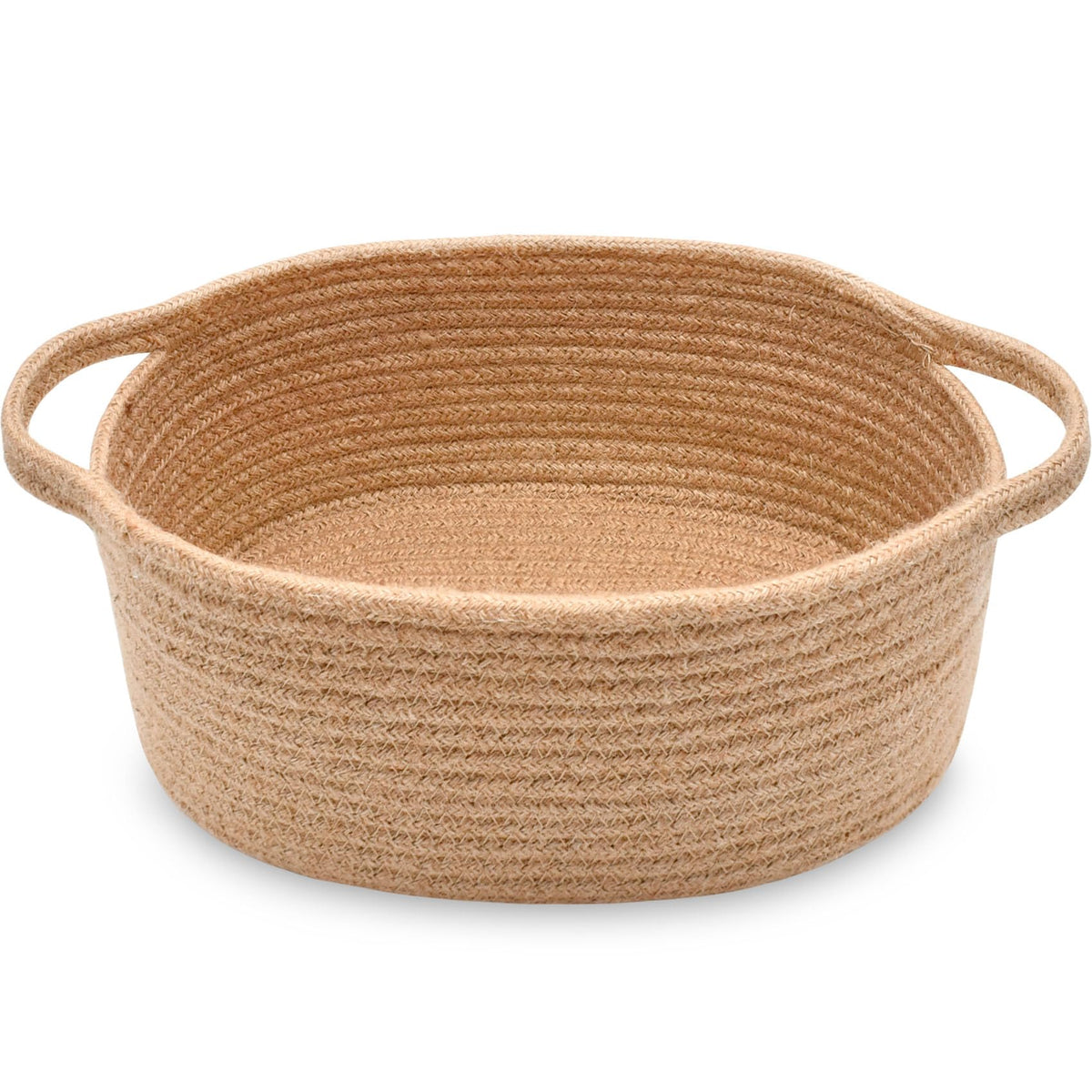 ABenkle Small Basket with Handles, Boho Decorative Rope Woven Dog Cat Toy Storage Bin Shelf Storage Organizer, Easter Christmas Gift Basket, 12"x8"x5", White