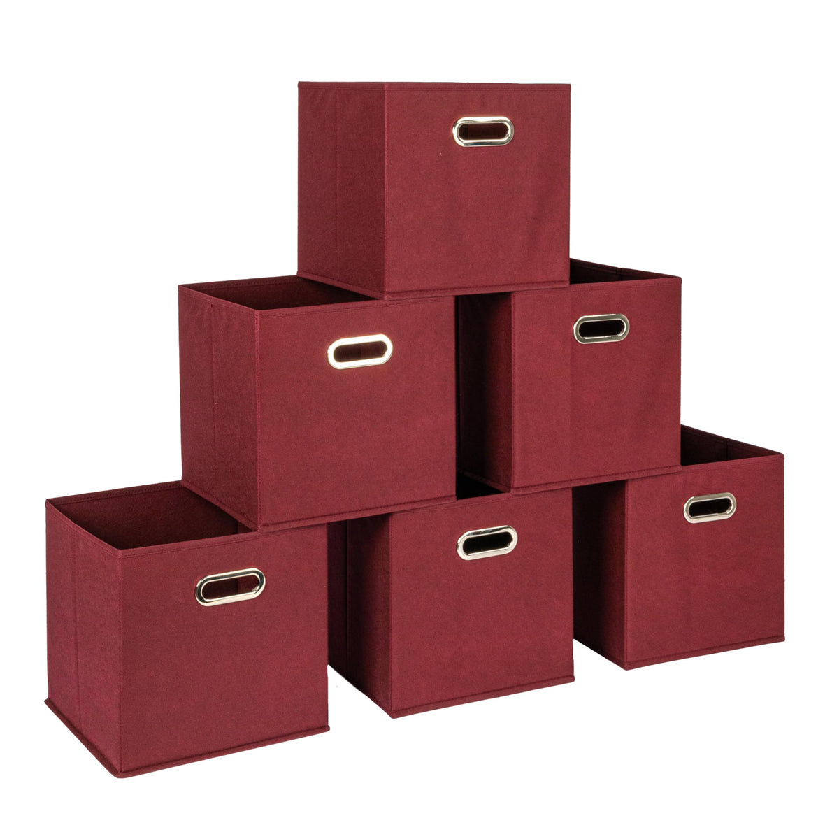 Household Essentials Foldable Fabric Storage Bins 6 Piece Set, Strong Poly-Woven Fabric, Sturdy Chipboard Sides, Grommet Front Handle, Stackable, Classic Design, Black