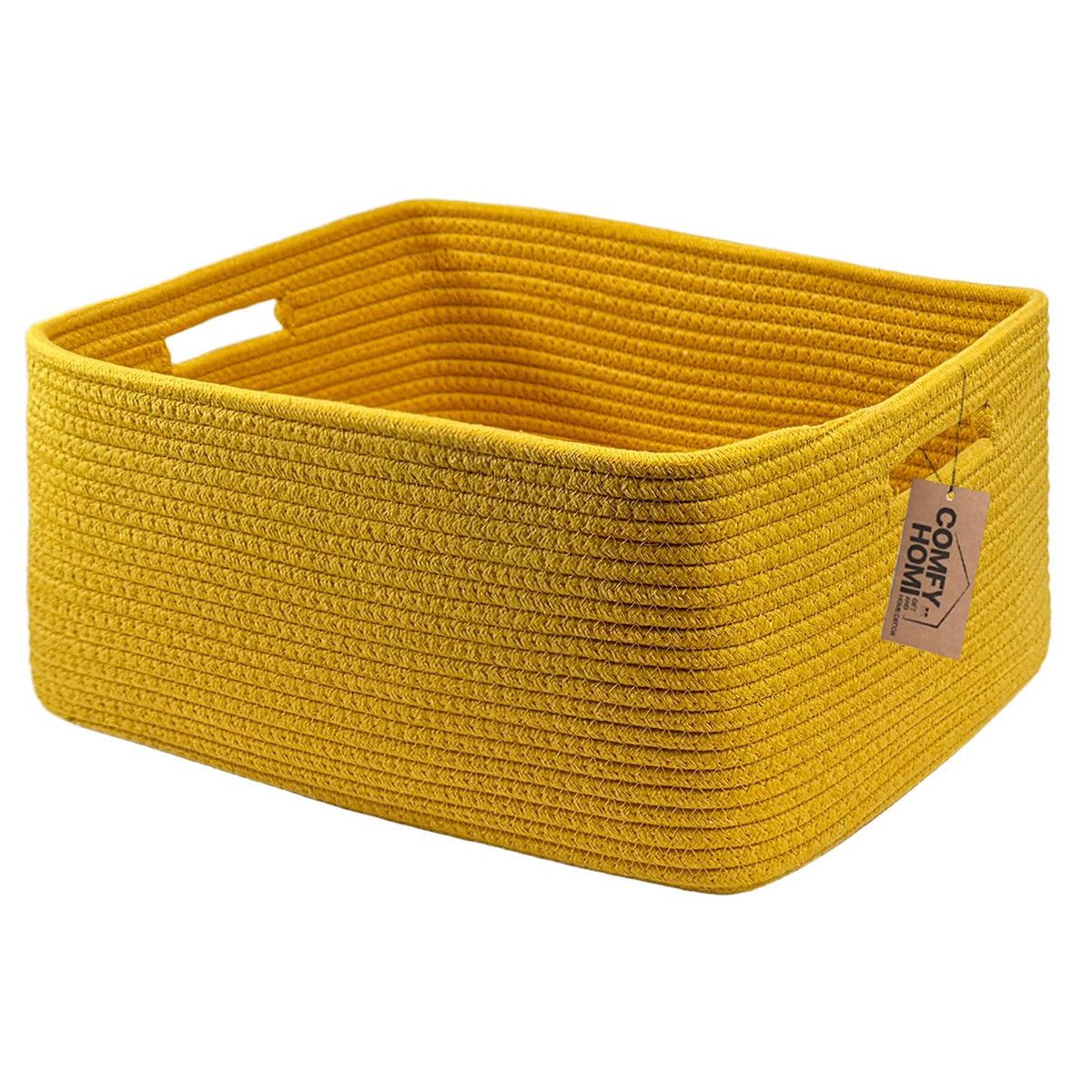 COMFY-HOMI Cotton Rope Woven Basket with Handles for Shelves,Toys,Book, Cloth Storage Baskets Bin for Organizing- 1 PCSToy Decorative Organizer for Living Room, Bathroom