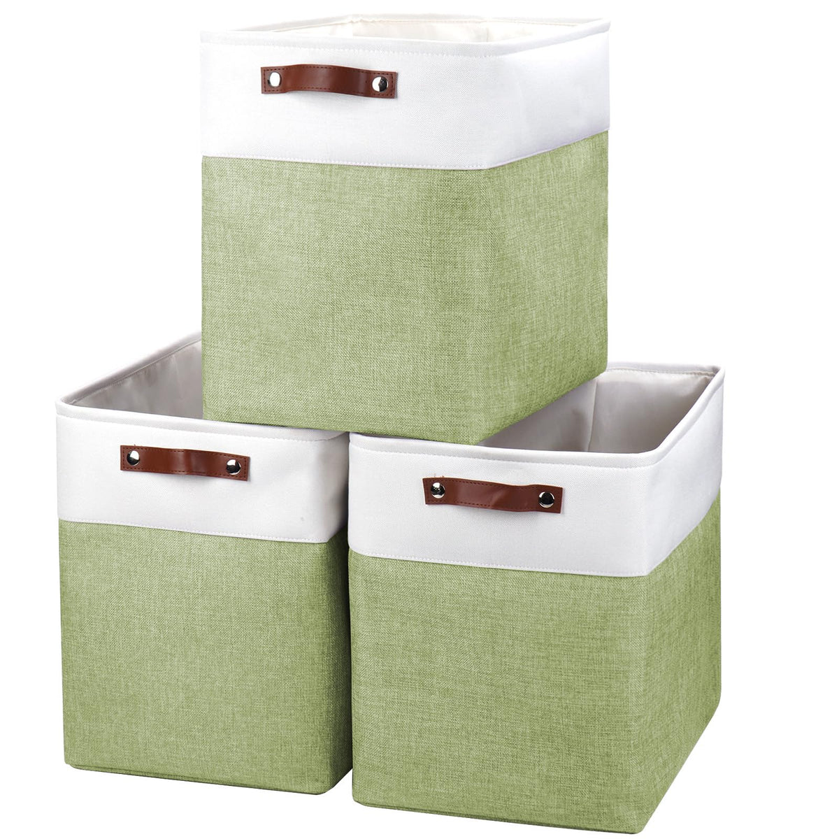 Bagnizer Storage Bins Large Fabric Storage Baskets for Shelves 3 Pack, Decorative Linen Closet Baskets with Handles for Organizing, Shelf, Clothes, Home, Office, 15x11x9.5Inches (Grey&White)