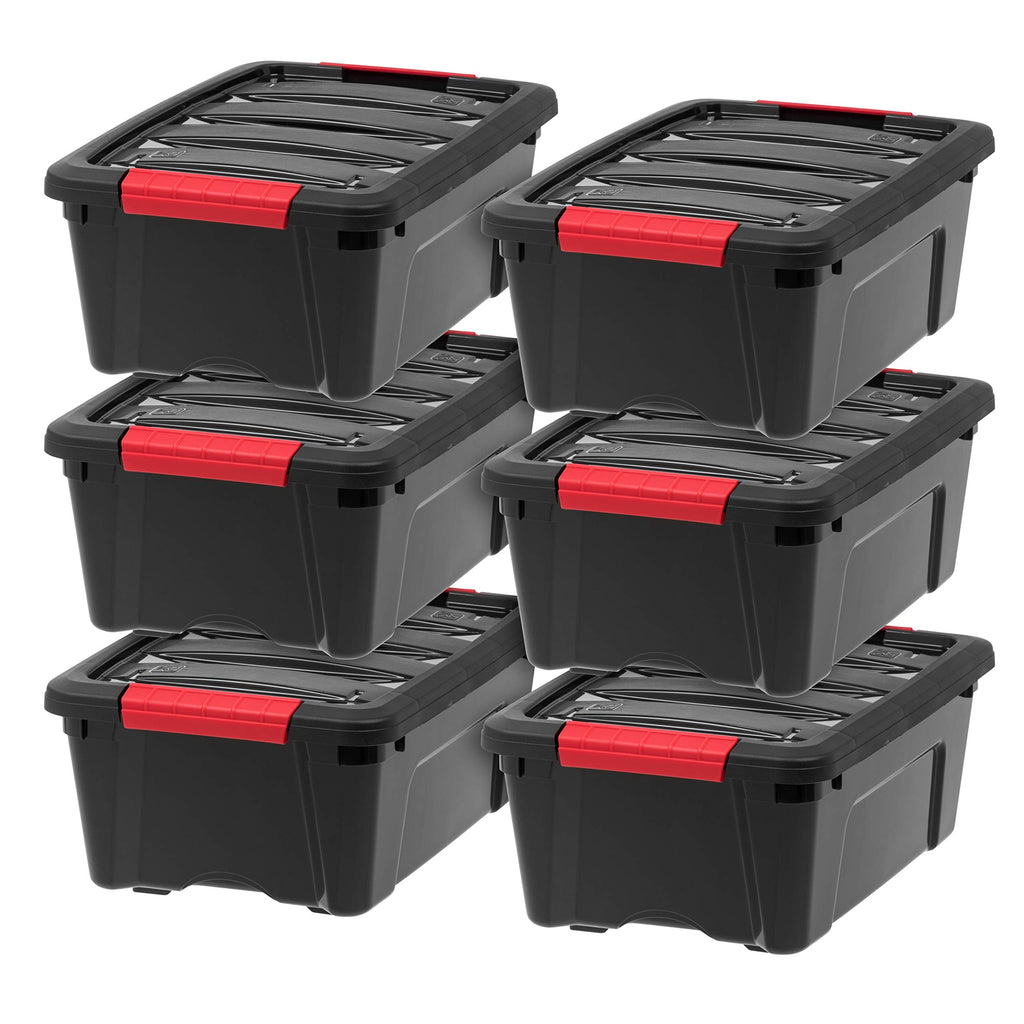 IRIS USA 6-Pack 32 Quart Storage Bins with Lids, Black