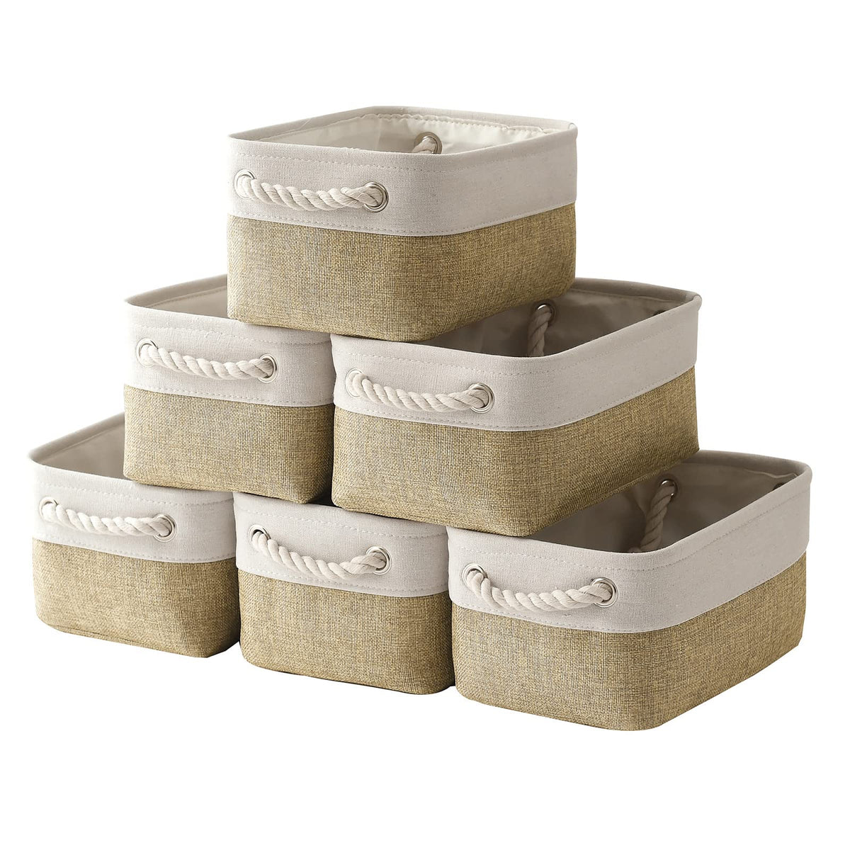 TheWarmHome Storage Basket for Organizing - Medium 3 Pack 14x10x7 inch Fabric Storage Cubes for Shelves with Rope, Collapsible Storage Bin for Organizer Closet Cloth Gift Toy (White & Jean Blue)