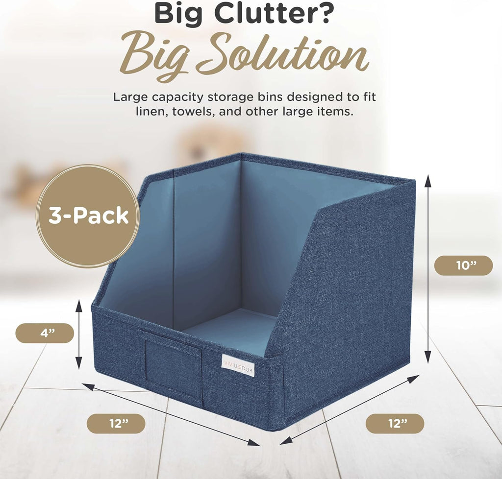 VIVIDECOR Open Front Trapezoid Closet Bins, Closet Storage Organizer for Shelves, Navy Blue