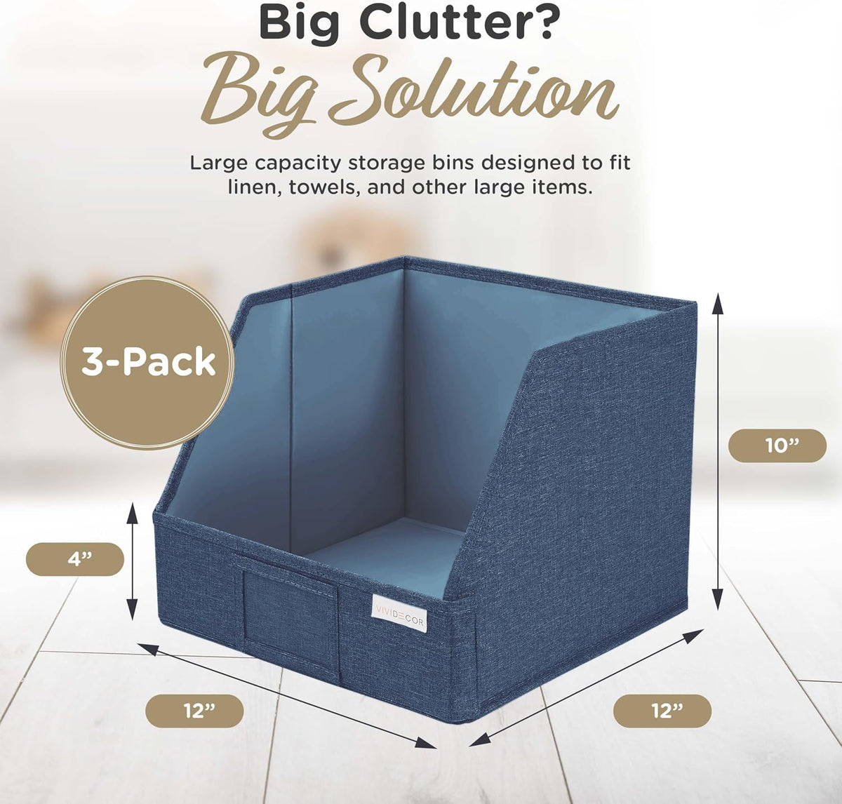 VIVIDECOR Open Front Trapezoid Closet Bins, Closet Storage Organizer for Shelves, Navy Blue